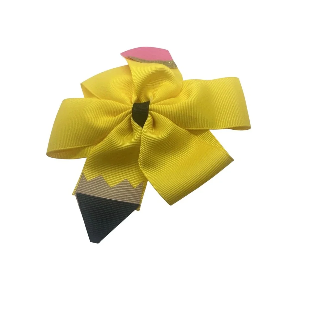 Handmade Pencil Hair Bow‎ Yellow School Crayon Ribbon Bow 7